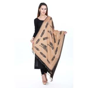 Striped Designer Reversible Wool Stole for Women-<b>Black</b> Camel 28x80 Inches Soft & Comfortable Warming Casual/Office - Product Image 1