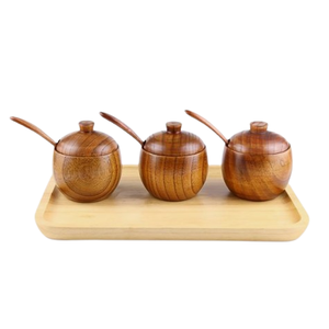 Juego de Azucareros de madera de color marrón superventas hecho a mano con cuchara, juego de cuencos de sal y pimienta de madera de tamaño personalizado - Product Image 5