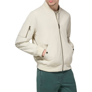 Chaqueta Bomber de Lona Crema para Hombre, Cuello Alto, Cierre de Cremallera, Informal, Resistente al Viento, para Otoño, Corte Regular, Material de Poliéster - Product Image 6