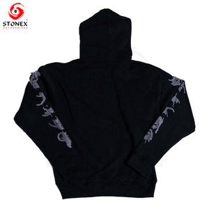 Custom Manufacturer Oversized Hoody <b>Rhinestone</b> <b>Crop</b> <b>Top</b> Fleece Raw Hem Cut Edge 3d Puff Printing Men Cropped Hoodie - Product Image 2