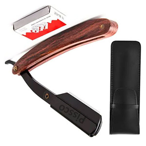 Navaja de afeitar recta de acero inoxidable con mango de madera - Product Image 3