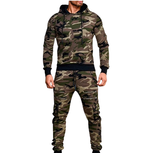 Ensemble de survêtement uni pour homme en molleton de coton, comprenant un sweat à capuche et un pantalon de jogging, vêtements de sport décontractés pour la gym, l'entraînement, la course et l'hiver - Product Image 1