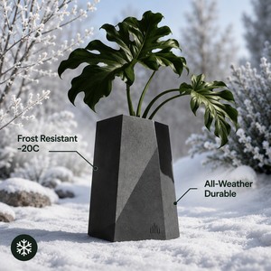 Pot de fleurs géométrique moderne en ciment à facettes, finition mate, pour intérieur et extérieur, jardin et maison - Product Image 4