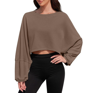 Otoño 2025 Sudaderas con capucha de cuello extragrande para mujer 100% Sudaderas cortas estampadas de algodón Logotipo frontal hecho a medida Pakistán - Product Image 1