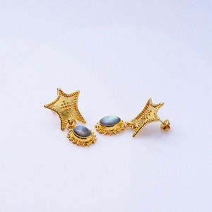 Pendientes de gancho de oro de 22 quilates con forma de estrella de mar de diseño Vintage, joyería hecha a mano turca al por mayor de Plata de Ley 925 - Product Image 4