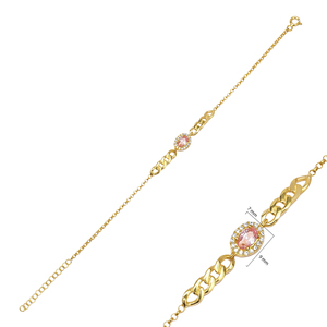 Rosa CZ piedra forma ovalada diseño encanto pulsera turco hecho a mano al por mayor 925 joyería de plata esterlina - Product Image 2