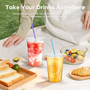 Vasos Transparentes de 16 oz con Tapas Planas y Pajitas, Vasos Desechables para Llevar, Vasos de Plástico para Café Helado, Bebidas Frías, Smoothies, Fiestas, Hogar y Oficina - Product Image 2