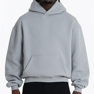 Luxe plaine haute qualité Baggy sweat à capuche blanc sans ficelle éponge française 100% coton surdimensionné lourd sweat à capuche court hommes - Product Image 1