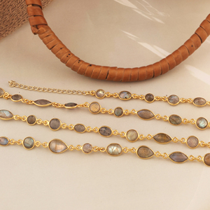 สร้อยคอทองคำพลอยลาบราดอไรต์สีเขียวธรรมชาติสีเขียวสร้อยคอหลายชั้น - Product Image 3