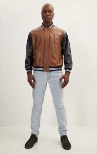 Veste universitaire en cuir pour hommes, type de fermeture, poches boutonnées, veste universitaire bombardier de baseball Letterman - Product Image 6