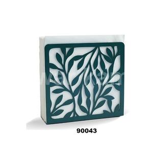 Porte-serviettes de table en métal bleu vert moderne feuilles Silhouette pour table/distributeur de mouchoirs autoportant - Product Image 1