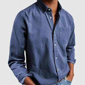 Chemises classiques à manches longues pour hommes, hauts de couleur unie pour printemps et automne, chemise décontractée de haute qualité avec logo personnalisé, vente en gros - Product Image 2