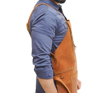 Tablier de soudeur personnalisé en cuir de vachette robuste pour hommes, long et résistant à la chaleur, ignifuge, vêtement de travail en fil teint pour le printemps - Product Image 4