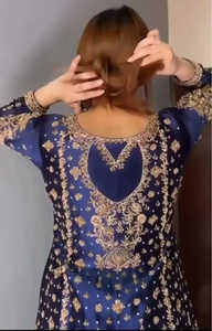 Premium Acrylic <b>Chiffon</b> Embroidered <b>Long</b> Sleeve Lehenga Choli Anarkali <b>Dress</b> Elegant Embellishment for Women Festive Party Wear - Product Image 2