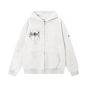 Custom Hip Hop <b>Spider</b>-Puff Print Zipper Hooded Sweatshirt Women Loose Casual Couple-Cardigan Over-sized Hoodies - Product Image 3