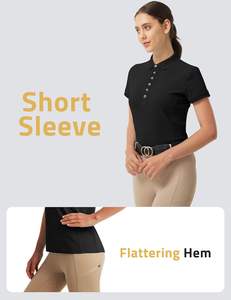 Chemises d'équitation équestre pour femmes polos à manches courtes évacuant l'humidité pour le travail de tennis de golf avec bouton col en v - Product Image 5