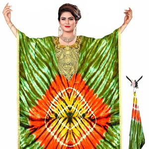 Vestido Kaftan Africano de Rayón Teñido a Mano con Pañuelo – Kaftan Maxi Holgado y Fluido para un Look Elegante, Casual y de Playa - Product Image 1