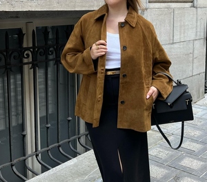 เสื้อเบลเซอร์กระดุมสองแถวหนังแกะผิวมาใหม่เสื้อแจ็คเก็ตผ้าไหมซับในสีทึบกันลมฤดูใบไม้ผลิฤดูใบไม้ร่วงฤดูหนาว - Product Image 1