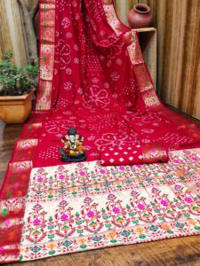 Saree de travail imprimé Badhani en soie pure dernier designer par Fab Zone - Product Image 4