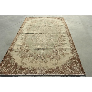 Vintage 5,4x8,7 ft Rug, Large Turkish Rug, <b>Brown</b> Striped <b>Wool</b> Rug - Product Image 1