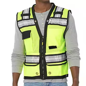 Chaleco de seguridad de alta visibilidad de tela de malla de Color loro personalizado Chaleco con cremallera para hombres para cinta plateada reflectante - Product Image 3
