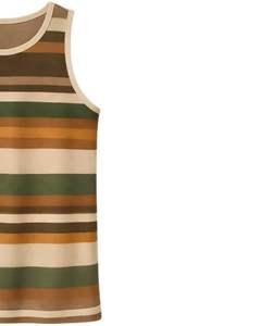 Manufacturer Mens Green Brown Beige Striped Tank <b>Top</b> <b>Sleeveless</b> Scoop Neck Casual Summer Vest Soft Breathable Gym Streetwear - Product Image 4