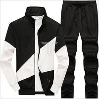 Ensemble de survêtement unisexe noir et blanc imprimé avec capuche, veste zippée intégrale et pantalon, respirant, en mélange de coton et polyester écologique