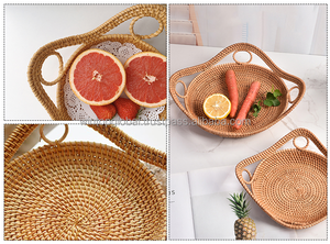 Juego de Bandejas Decorativas de Mimbre Tejidas a Mano, Bandeja de Comida Poligonal Individual, para Sala de Estar, Baño, Restaurantes, Alta Calidad - Product Image 2