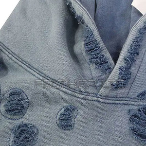 2024 conception personnalisée en détresse sweats à capuche mode Streetwear en gros teint uni pour la saison d'hiver en vente! - Product Image 3