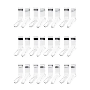 Calcetines de Algodón para Mujer, Estilo Casual, Tejido Transpirable, con Rayas, para Uso Diario, Color Blanco con Rayas Azul Marino, Modelo B-9506 - Product Image 4
