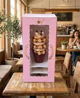 Boîte à gâteau pliable personnalisée avec logo Enten, boîte d'emballage pour gâteau de la Saint-Valentin, boîte d'emballage pour cupcakes en verre