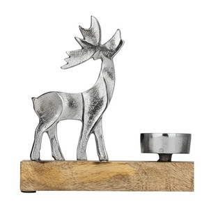 Juego de 2 Portavelas de Reno de Hierro Negro Mate de la Mejor Calidad, Figura Moderna de Animal Ciervo Navideño con Base de Madera - Product Image 6