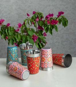 Stainless Steel <b>Cups</b> Meenakari <b>Work</b> Colorful Enamel Coated Hand Decorated Indian Tea Set Chai Kulhad Kitchen Decor Diwali Gift - Product Image 2