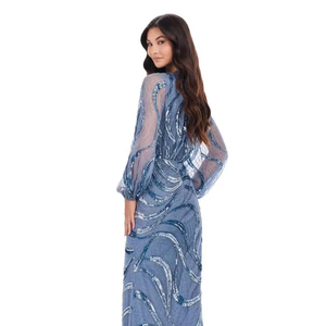 Accents perlés en satin pleine longueur pour femmes coupe droite manches longues taille naturelle Maxi pour les fêtes soirée formelle - Product Image 1