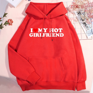 Drop Shoulder I Love Hot Girlfriend Print Men Women Hoody Cute Crewneck Hoodies Casual Crewneck Pullover Hoodies - Product Image 2