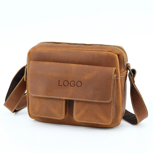 Sac messager en cuir véritable pour homme, bandoulière réglable, sacoche classique à fermeture éclair, couleur unie, usage quotidien - Product Image 4