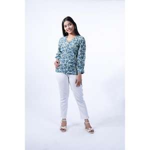 Most Selling Handcrafted Ajrakh Print Short <b>Top</b> in Pure Cotton Perfect for Casual Outings & Summer Comfort for Sale - Product Image 2