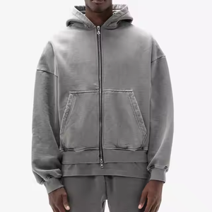 Nouveaux fabricants de sweats à capuche personnalisés pour hommes sweats à capuche oversize pull lourd double fermeture éclair délavé sweat à capuche streetwear - Product Image 2