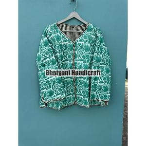 Indian Hand Block Printed Cotton Quilted Reversible Breathable Unisex Jacket for All-Season Winter Autumn Wear Finished Product - Product Image 1