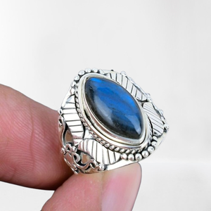 Bijoux en argent faits à la main pierre précieuse Labradorite bague en argent Sterling 925 Spinner bague pierre femmes Labradorite bague de promesse - Product Image 1