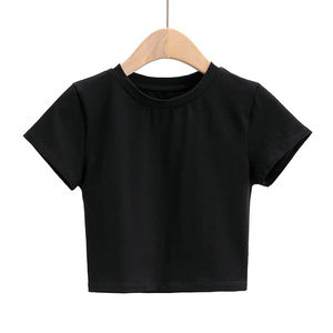 T-shirt court pour femmes été couverture en coton couleurs unies blanc col rond vêtements pour femmes grande taille prix de gros Logo personnalisé - Product Image 4