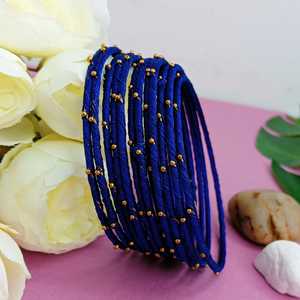 Joyería de moda indio Bollywood con cuentas azul hilo de seda Boda nupcial pulsera brazalete conjunto - Product Image 2