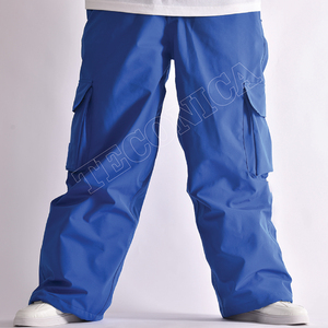 Pantalon cargo imperméable bleu avec grandes poches utilitaires, taille ajustable et coupe ample, pantalon d'hiver pour activités de plein air - Product Image 2