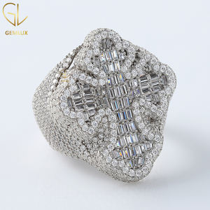 Venta caliente nuevo diseño Iced Out VVS Moissanite Baguette Cut Diamond Cross Hiphop Ring, Pass Diamond Tester White Gold Cross Ring - Product Image 2