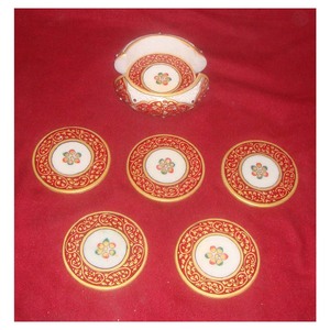White Marble Alabaster Inlaid <b>Coaster</b> <b>Set</b> and Handmade and Polished Design <b>Coaster</b> <b>Set</b> for Home Decoration - Product Image 1