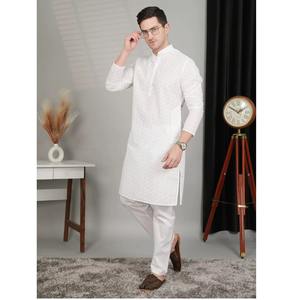 Most selling White <b>Mens</b> <b>Kurta</b> Pajama Set with Comfortable Cotton Pajama for Weddings and Festivals Available for Best Price - Product Image 1