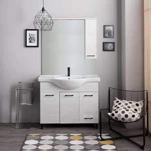105cm Modern White Oak <b>Floor</b>-Standing Bathroom Cabinet with <b>Mirror</b> Ravenna Wall Unit Set - Product Image 2