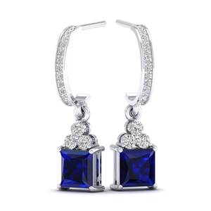 Pendientes de Oro Sólido de 14K de Alta Calidad REYES con Certificado GRA, Joyería de Moissanita, Corte Princesa, Gema de Zafiro Azul de 3 Quilates - Product Image 5