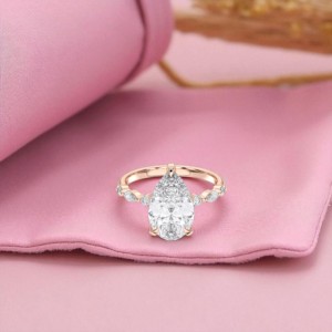 4.24กะรัต E-F/VVS-VS (Centre 4.00CT) ลูกแพร์เพชรโมอิสซาไนต์และแหวนหมั้นเพชรทรงกลมตัดทำด้วยเงินสำหรับเธอ - Product Image 6