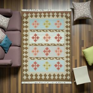 Alfombra Kilim de Lana Hecha a Mano, Tejida a Mano con Bucle, Diseño Geométrico Abstracto, Alfombra Moderna para Sala de Estar - Product Image 5